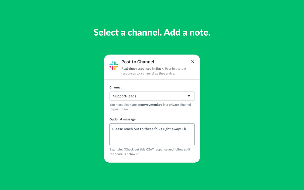 SurveyMonkey: Instant Notifications dashboard view — Marketing app on the Slack Marketplace