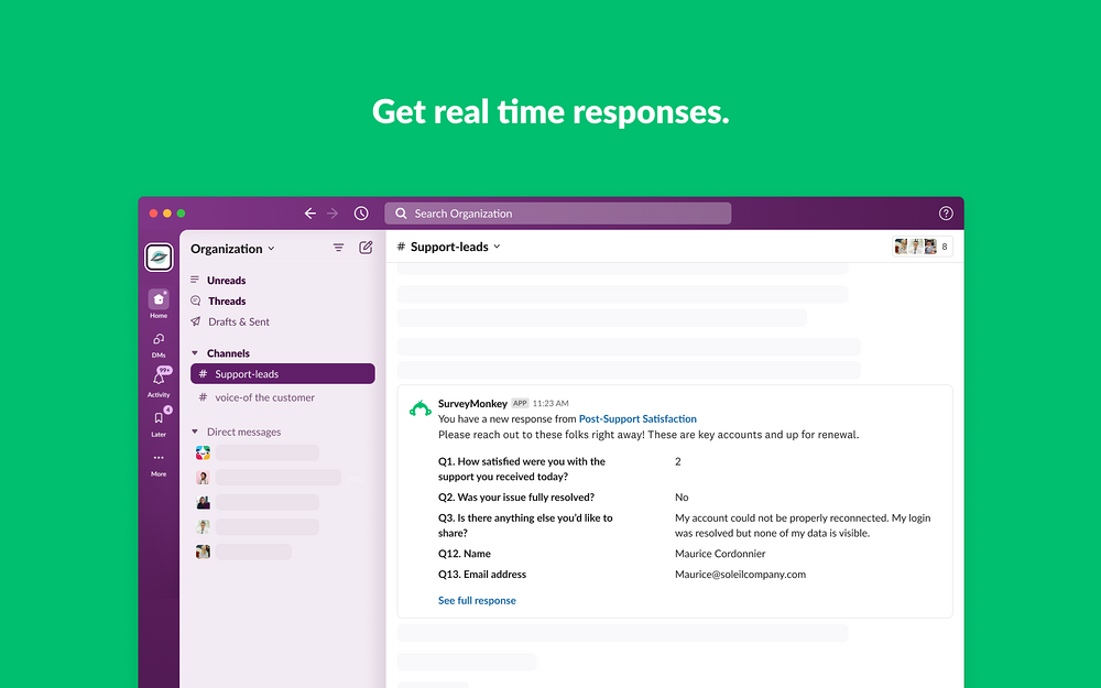 SurveyMonkey: Instant Notifications integration setup — Marketing app on the Slack Marketplace