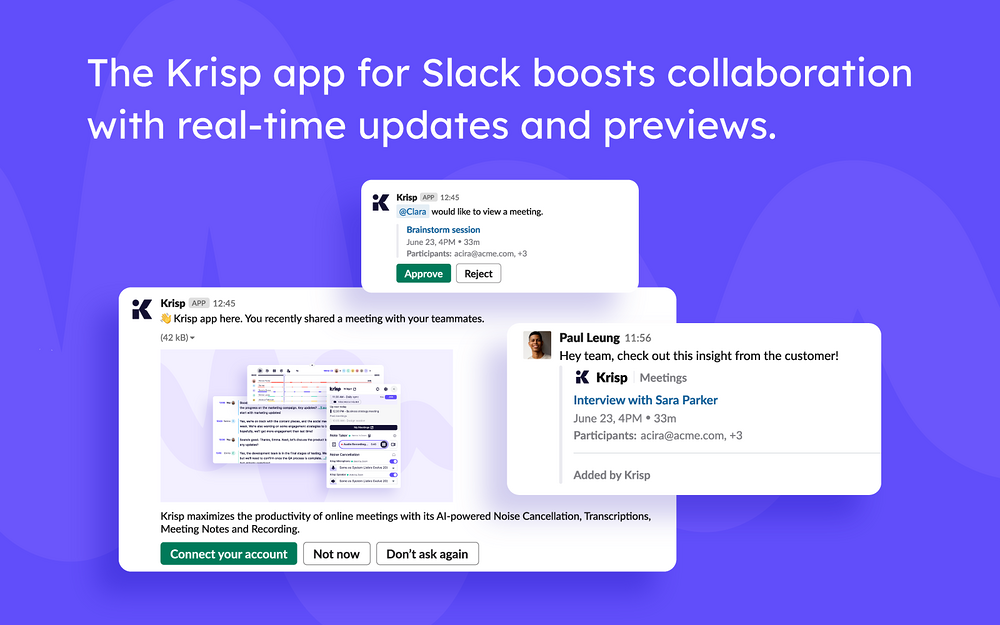 Krisp primary marketing image — Productivity app on the Slack Marketplace