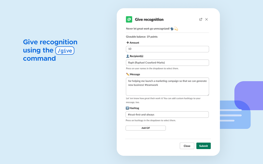 Bonusly settings interface — Social & Fun app on the Slack Marketplace