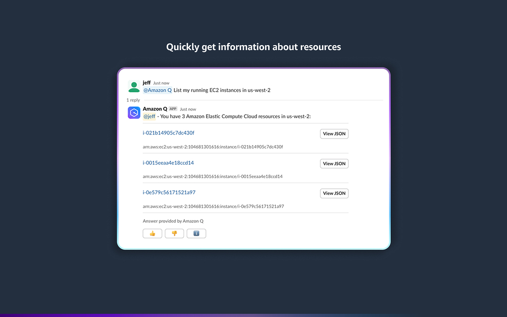 Amazon Q Developer settings interface — Developer Tools app on the Slack Marketplace
