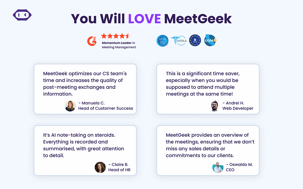 MeetGeek feature detail — Voice & Video app on the Slack Marketplace