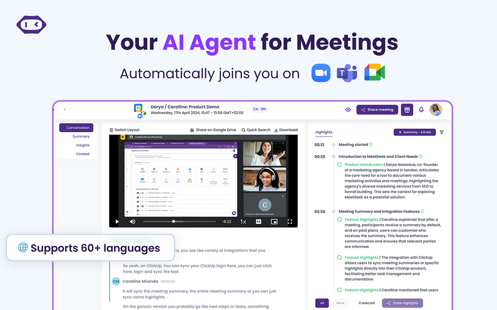 MeetGeek primary marketing image — Voice & Video app on the Slack Marketplace