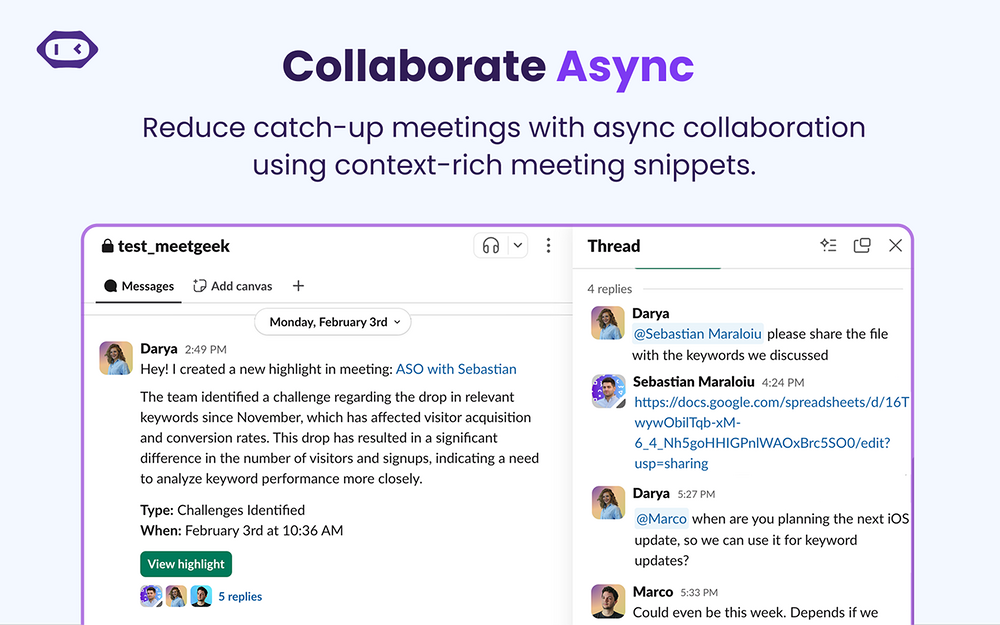MeetGeek integration setup — Voice & Video app on the Slack Marketplace