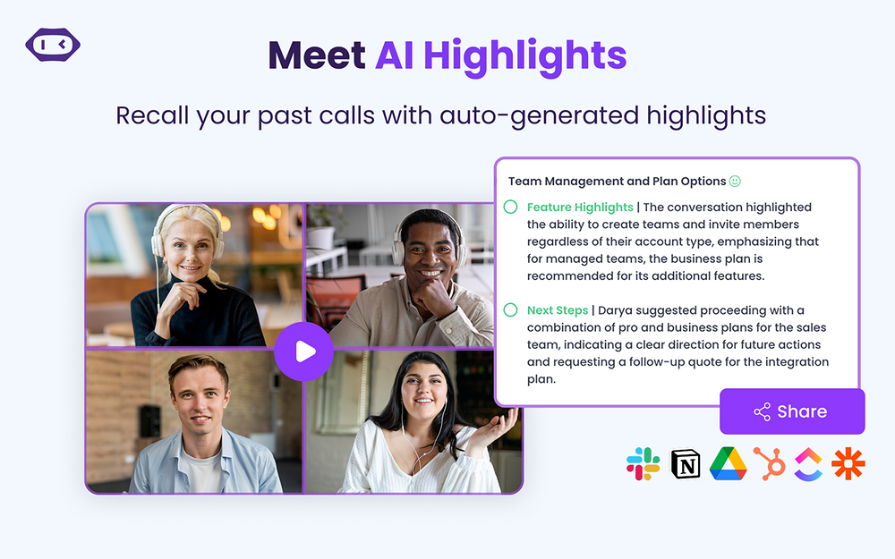 MeetGeek settings interface — Voice & Video app on the Slack Marketplace