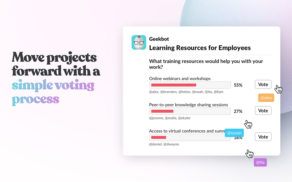 Standup, Polls & Surveys by Geekbot integration setup — HR & Team Culture app on the Slack Marketplace