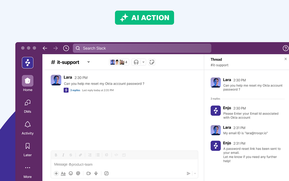 Enjo settings interface — Office Management app on the Slack Marketplace