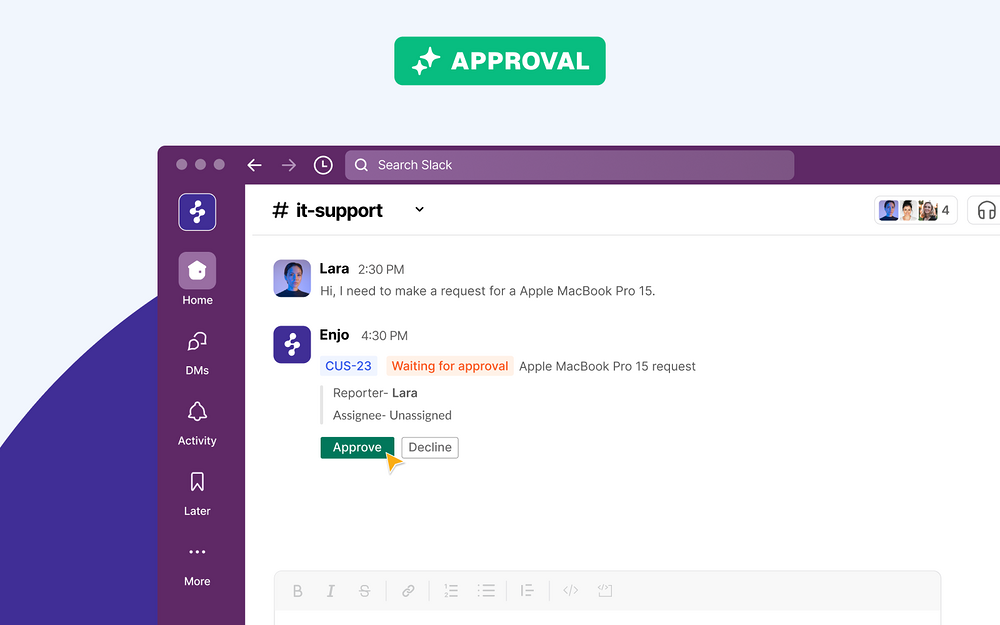 Enjo primary marketing image — Office Management app on the Slack Marketplace