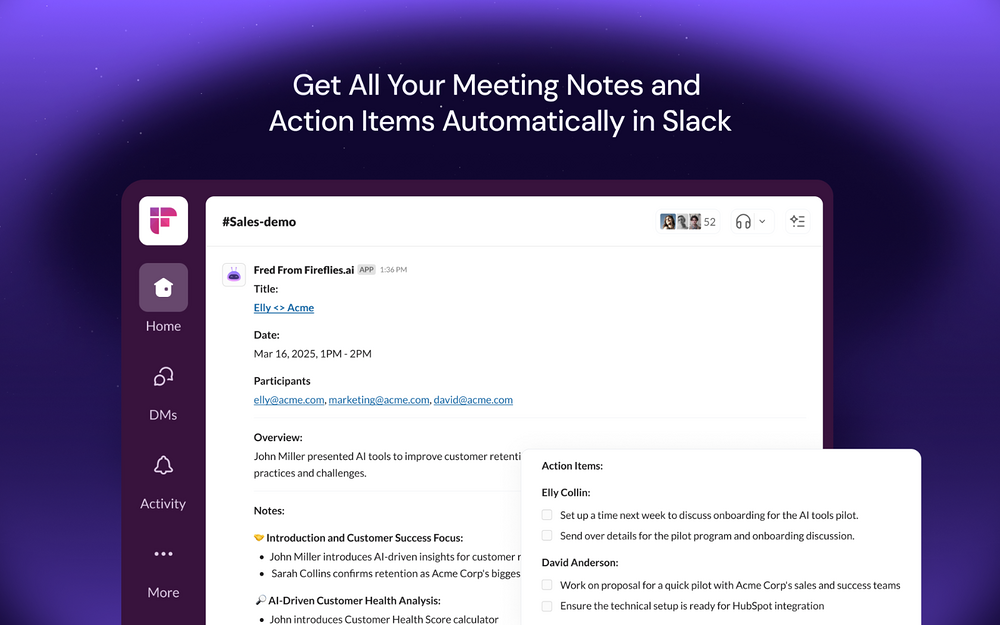 Fireflies.ai primary marketing image — Sales app on the Slack Marketplace