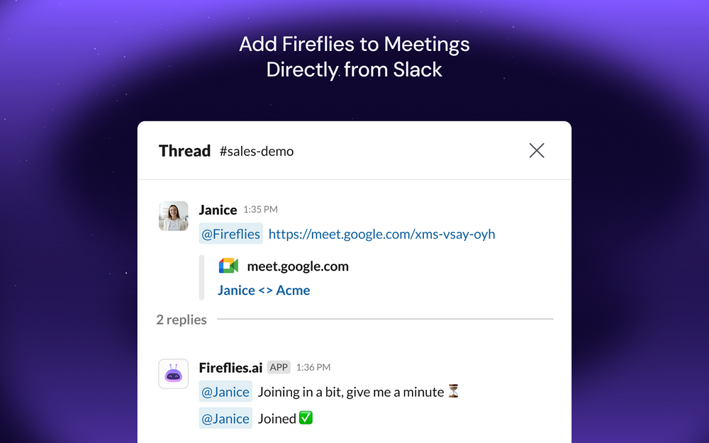Fireflies.ai dashboard view — Sales app on the Slack Marketplace