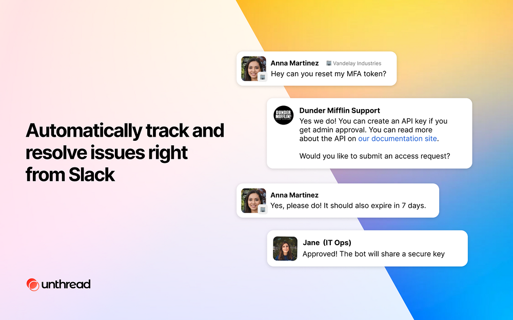 Unthread dashboard view — Customer Support app on the Slack Marketplace