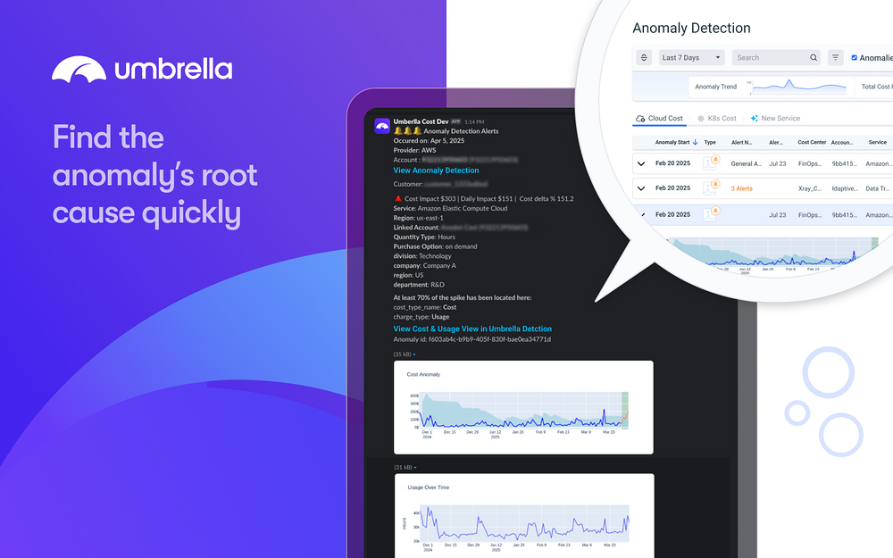 Umbrella Cost dashboard view — Analytics app on the Slack Marketplace