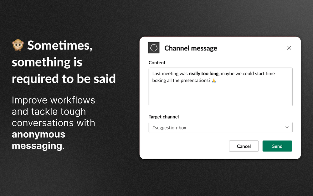 Abot | Anonymous Poll and Feedback primary marketing image — Brilliant Bots app on the Slack Marketplace
