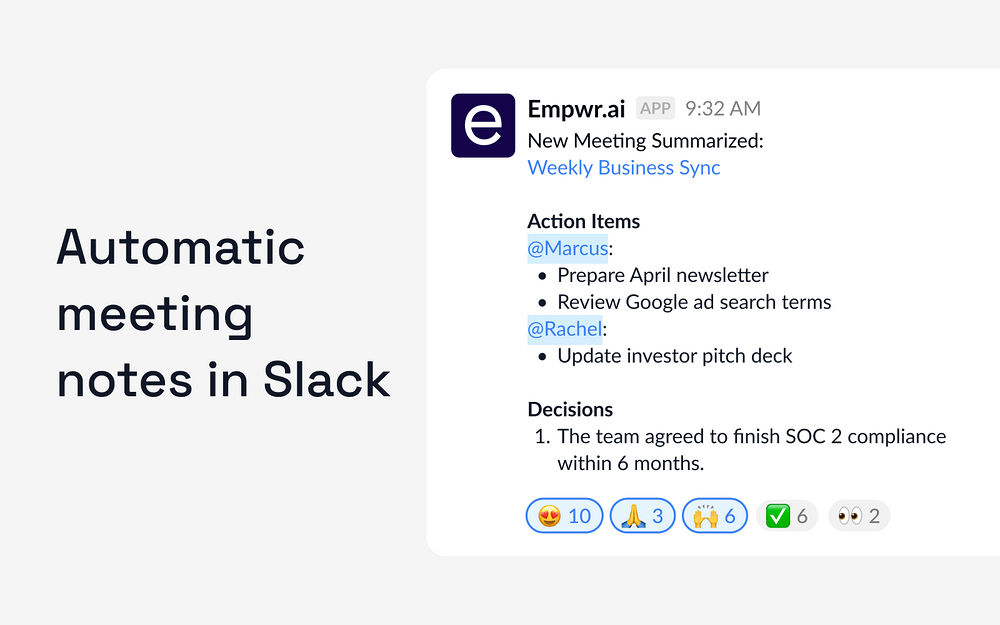 Empwr.ai dashboard view — Voice & Video app on the Slack Marketplace
