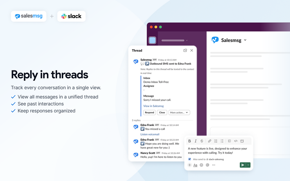 Salesmsg feature detail — Sales app on the Slack Marketplace