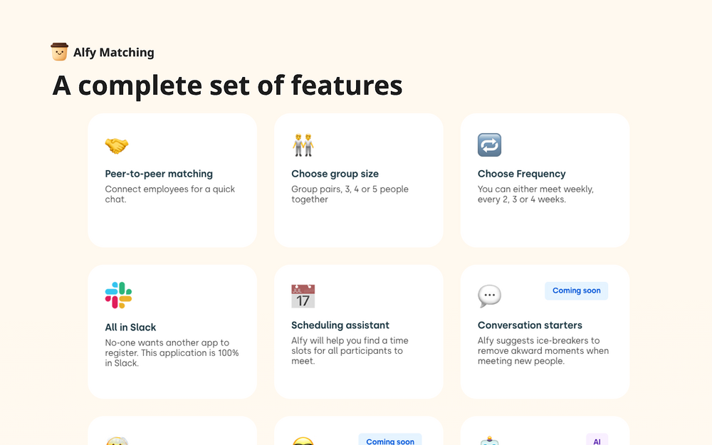 Coffee & Donut Chat • Alfy dashboard view — Health & Wellness app on the Slack Marketplace