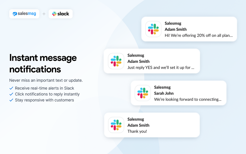 Salesmsg mobile preview — Sales app on the Slack Marketplace