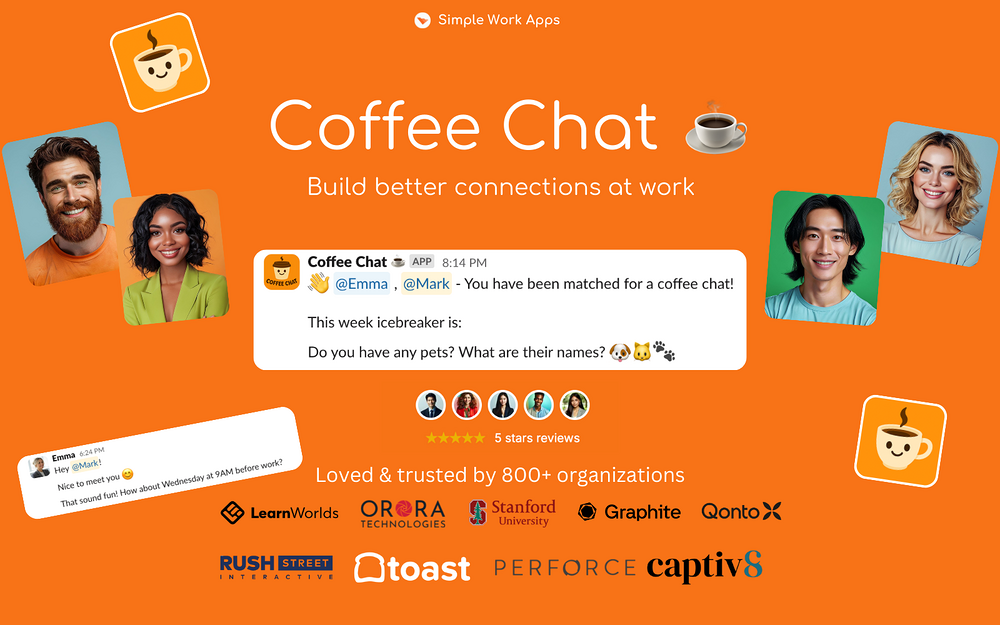 Coffee & Chat ☕️ - Donut & Chats 🍩 primary marketing image — Social & Fun app on the Slack Marketplace