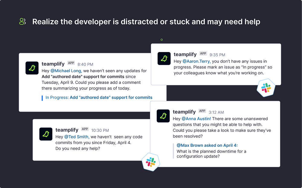 Teamplify: Time Off, Standups mobile preview — Analytics app on the Slack Marketplace
