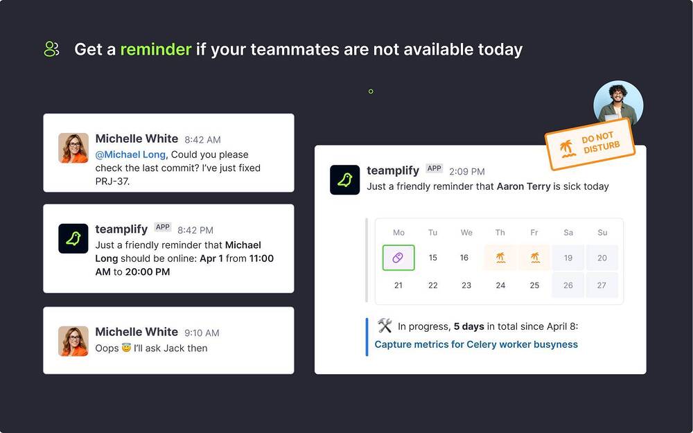 Teamplify: Time Off, Standups settings interface — Analytics app on the Slack Marketplace