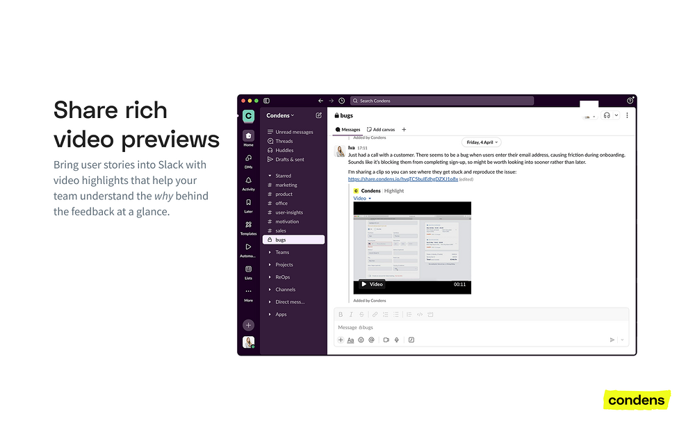 Condens dashboard view — Design app on the Slack Marketplace