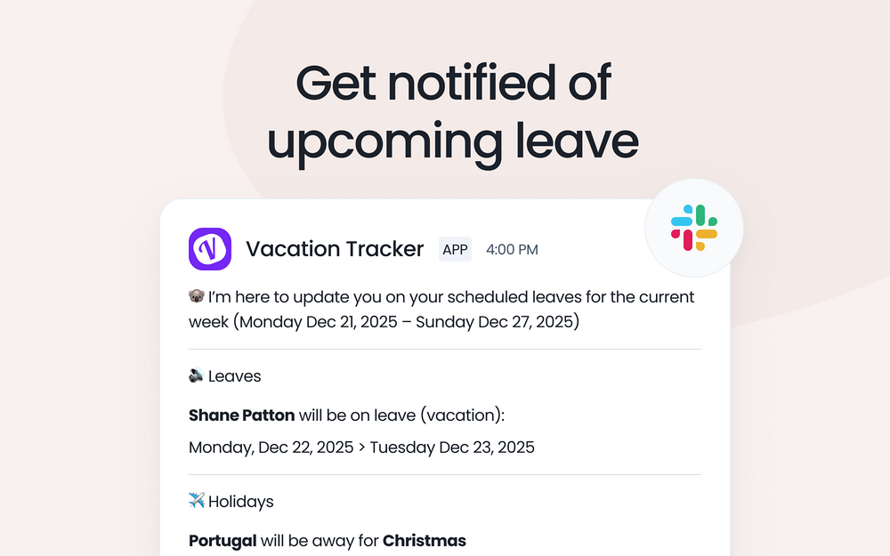 Vacation Tracker | PTO & Leave settings interface — Brilliant Bots app on the Slack Marketplace