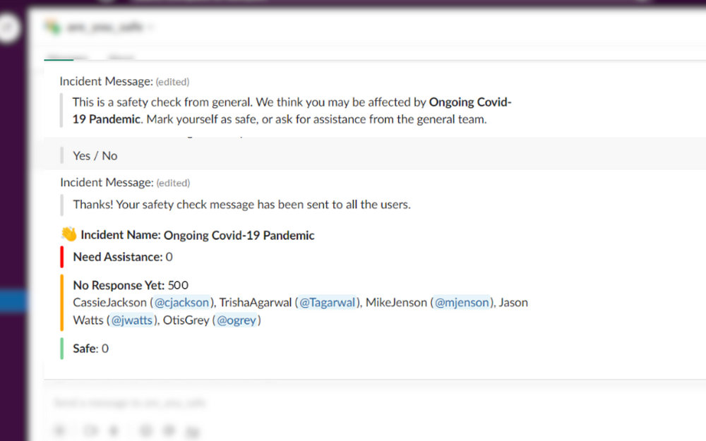 Safety Check primary marketing image — Health & Wellness app on the Slack Marketplace