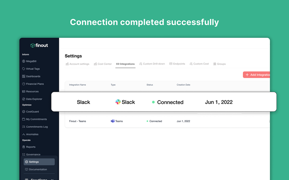 Finout feature detail — Finance app on the Slack Marketplace