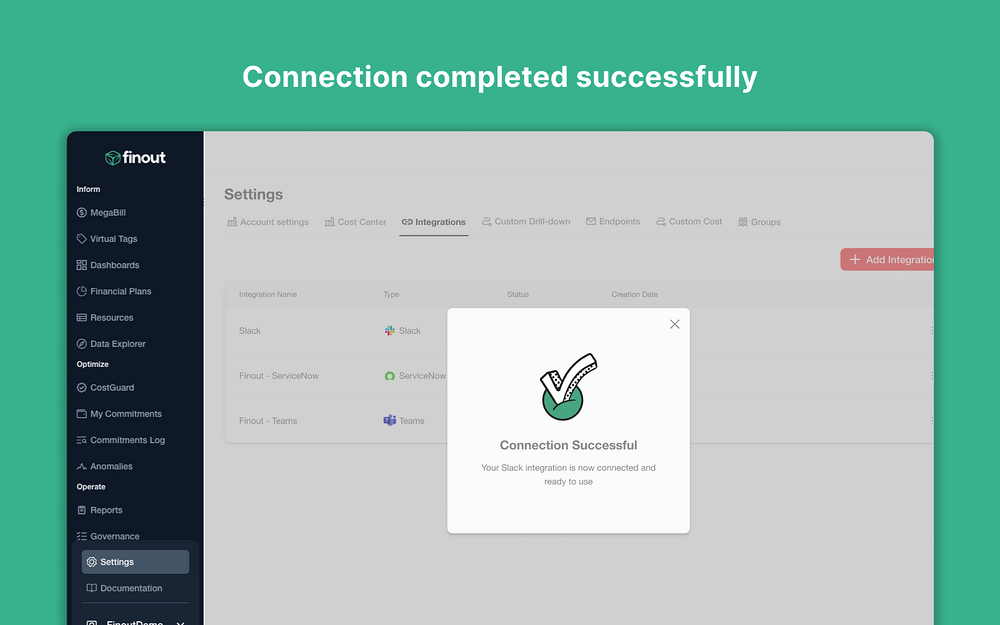 Finout dashboard view — Finance app on the Slack Marketplace