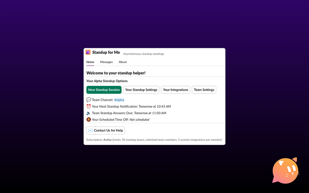 Standup for Me primary marketing image — Project Management app on the Slack Marketplace