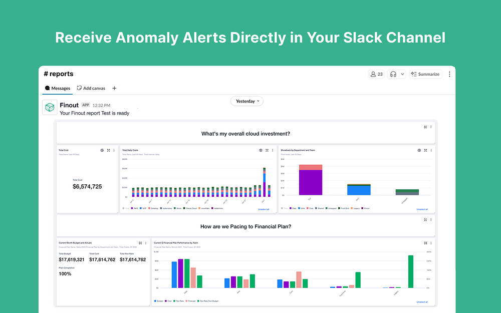 Finout settings interface — Finance app on the Slack Marketplace