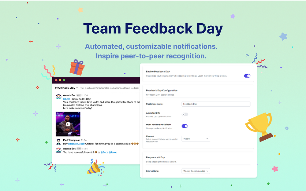 Asante | Recognition & Rewards dashboard view — Working from home app on the Slack Marketplace