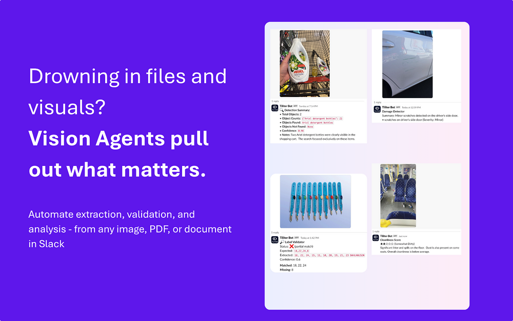 Tiliter Vision Bot primary marketing image — File Management app on the Slack Marketplace