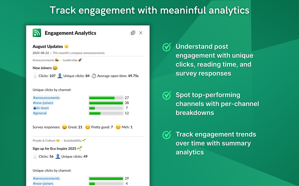 Canopact settings interface — Analytics app on the Slack Marketplace