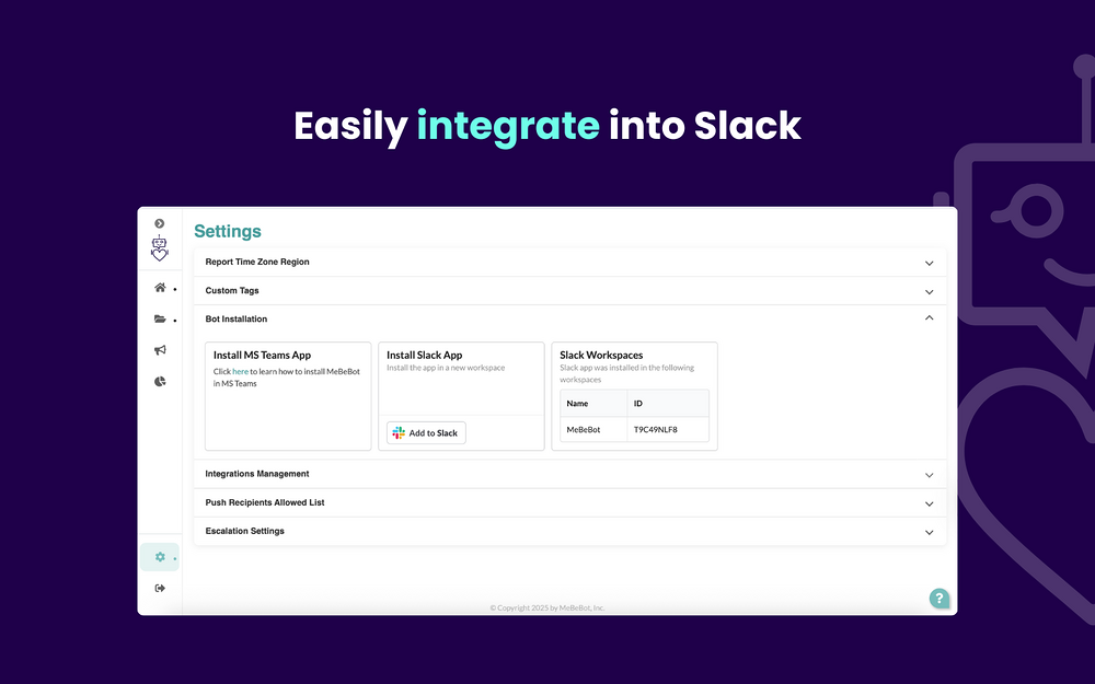 MeBeBot mobile preview — Brilliant Bots app on the Slack Marketplace