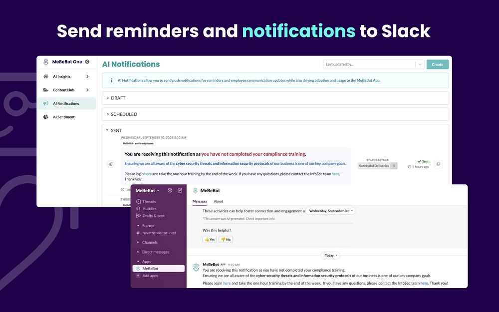MeBeBot settings interface — Brilliant Bots app on the Slack Marketplace