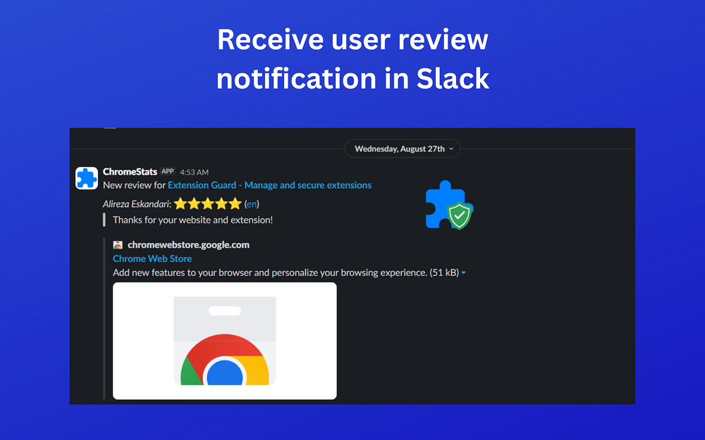 Chrome-Stats feature detail — Security & Compliance app on the Slack Marketplace