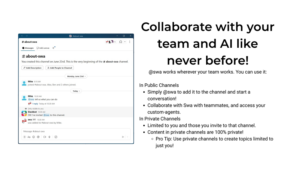 Swa dashboard view — Marketing app on the Slack Marketplace