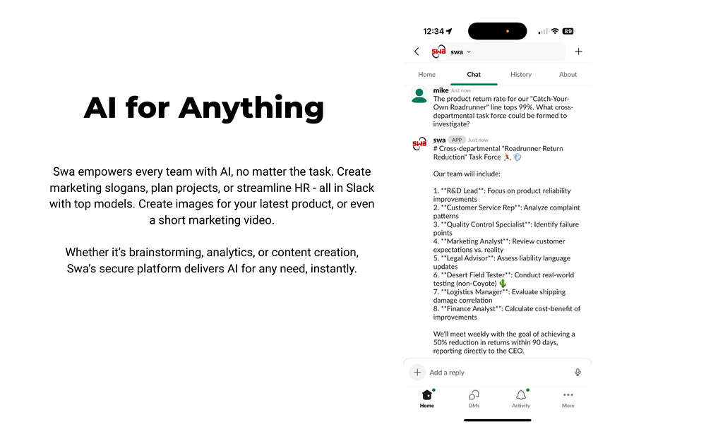 Swa settings interface — Marketing app on the Slack Marketplace
