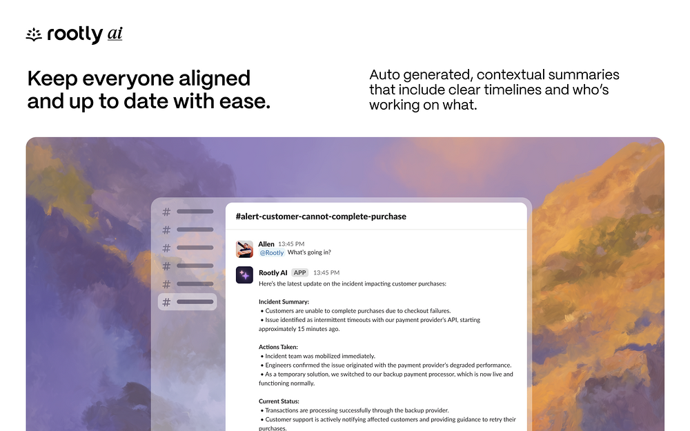 Rootly settings interface — Brilliant Bots app on the Slack Marketplace