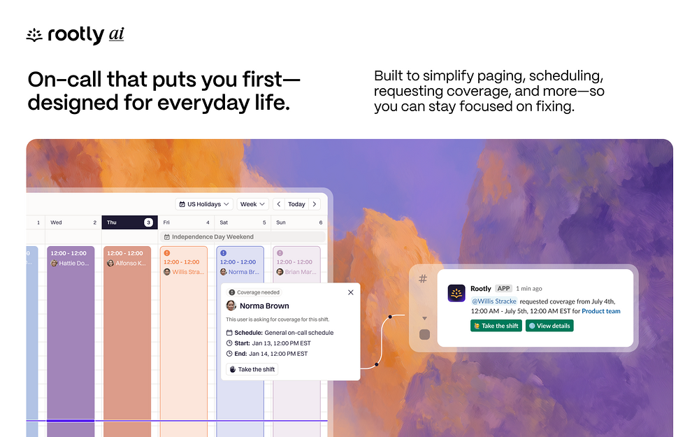 Rootly dashboard view — Brilliant Bots app on the Slack Marketplace