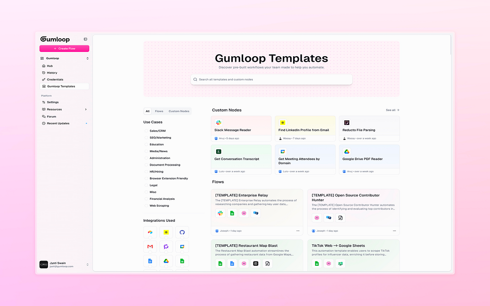 Gumloop settings interface — Sales app on the Slack Marketplace