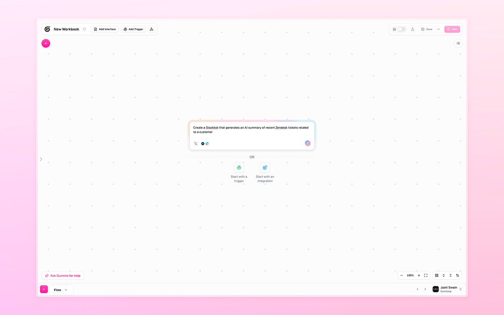 Gumloop dashboard view — Sales app on the Slack Marketplace