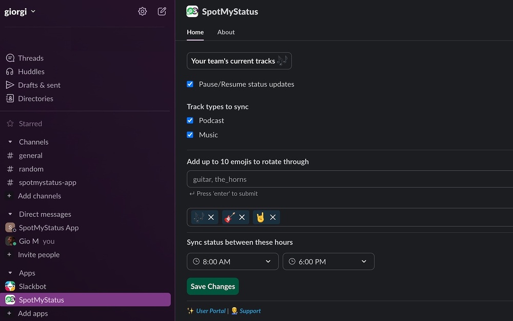 SpotMyStatus primary marketing image — Social & Fun app on the Slack Marketplace