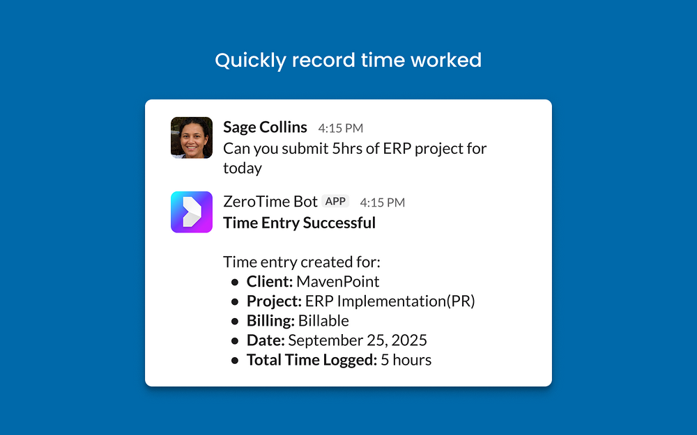 ZeroTime Bot for Slack settings interface — Project Management app on the Slack Marketplace