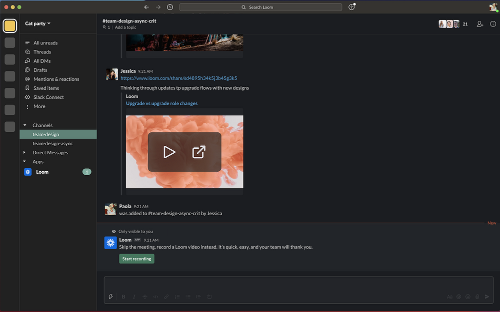 Loom settings interface — Voice & Video app on the Slack Marketplace