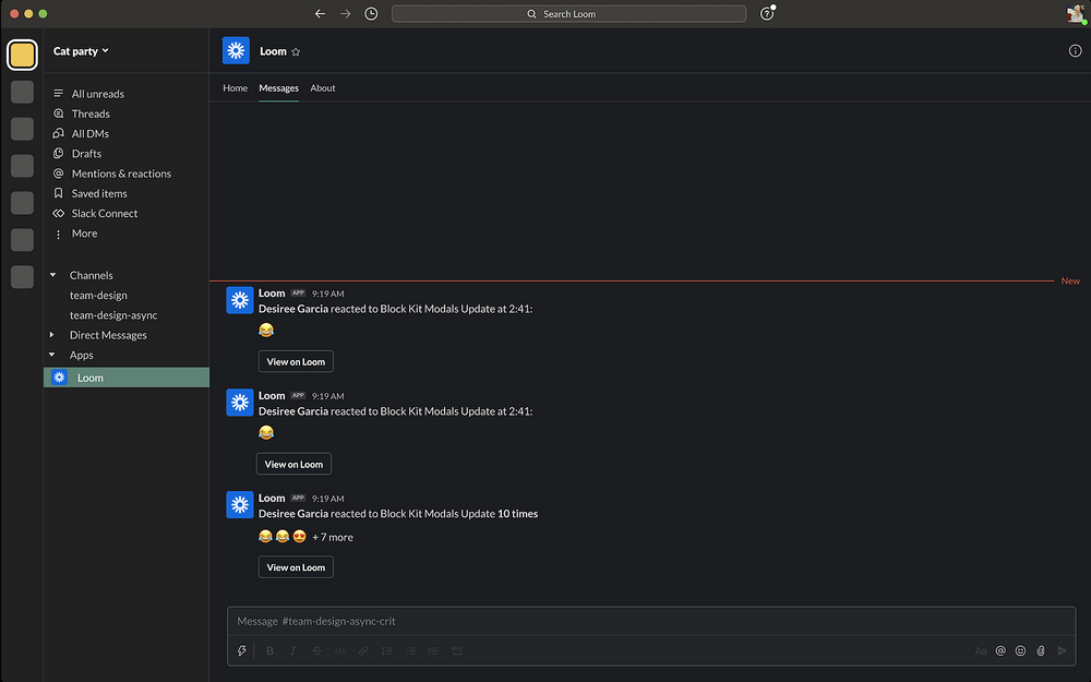 Loom dashboard view — Voice & Video app on the Slack Marketplace