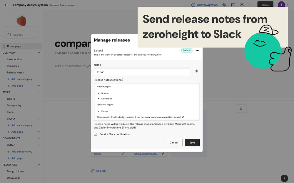 zeroheight settings interface — Design app on the Slack Marketplace