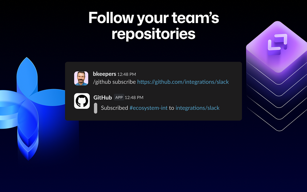 GitHub dashboard view — Developer Tools app on the Slack Marketplace