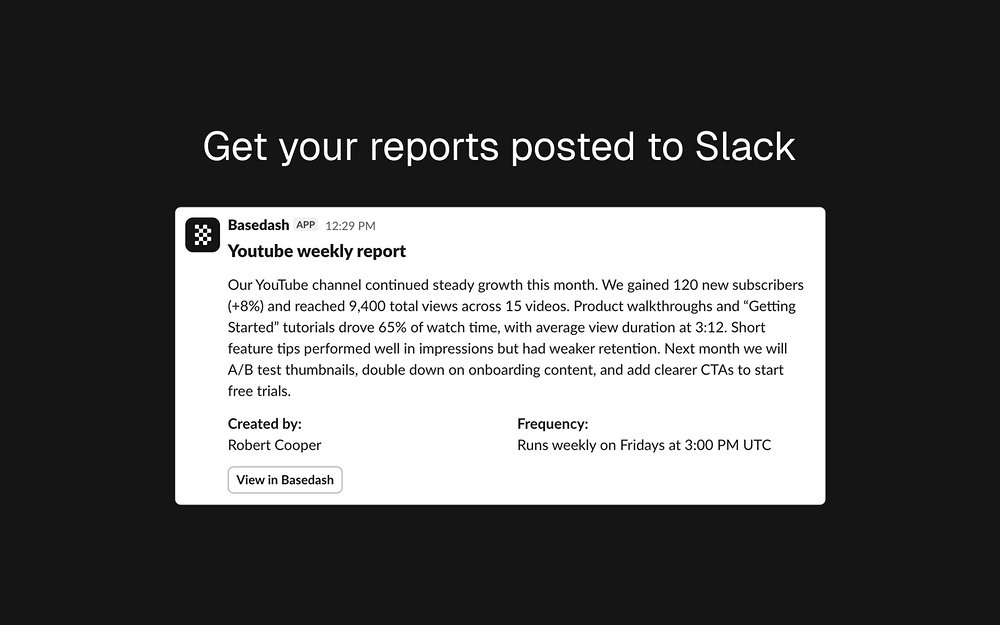 Basedash dashboard view — Analytics app on the Slack Marketplace